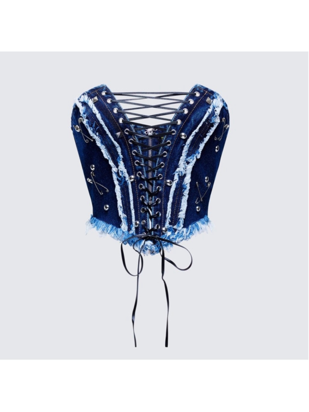 Finesse Maja Blue Denim Lace Up Corset Top M CM12 NWT